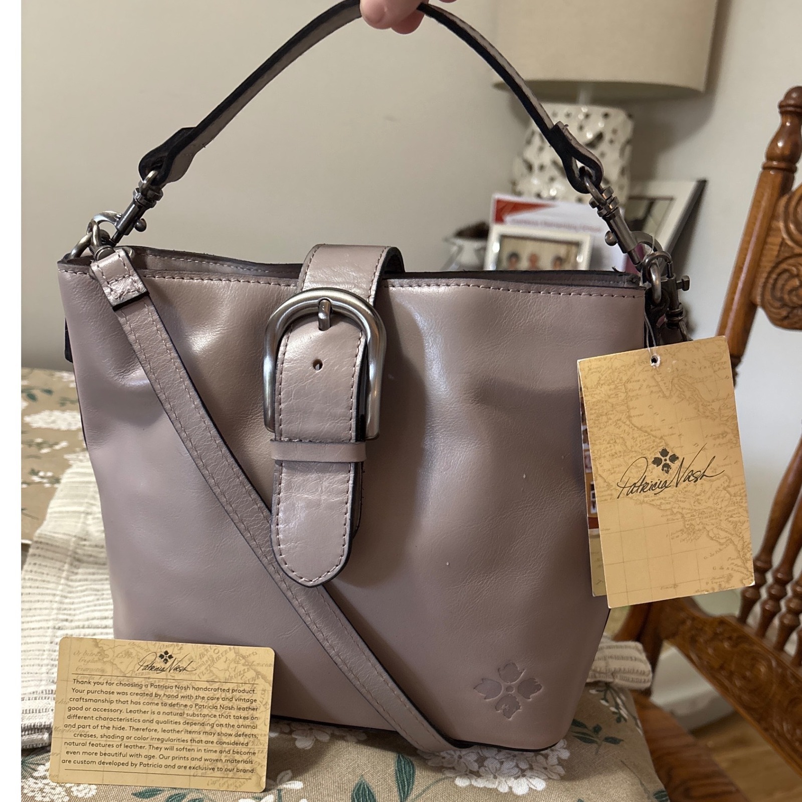 Patricia Nash Irving Distressed Leather Crossbody Bag Stone Grey P103508 New
